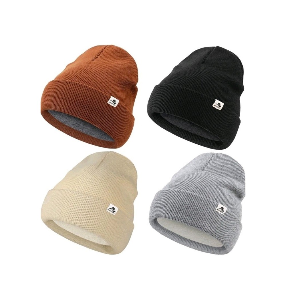 MDCGFOD 4 Pack Toddler Beanie Fleece Lined Knitted Winter Hats Multicolor s12